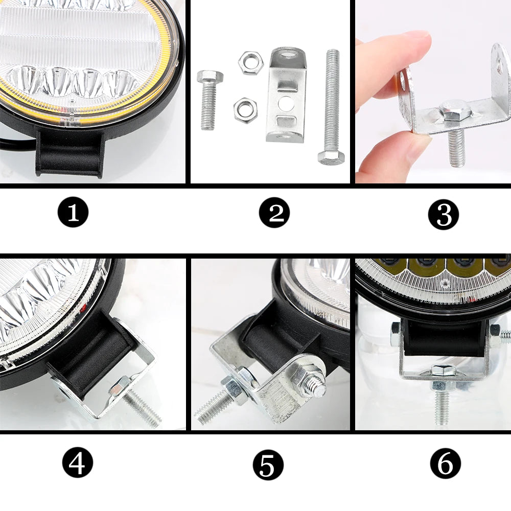 Round Headlight Car Light Assembly Fog Light Angel Eyes Lamp For 4x4 Offroad ATV UTV Tractor Work Light Bar 24LED 72W