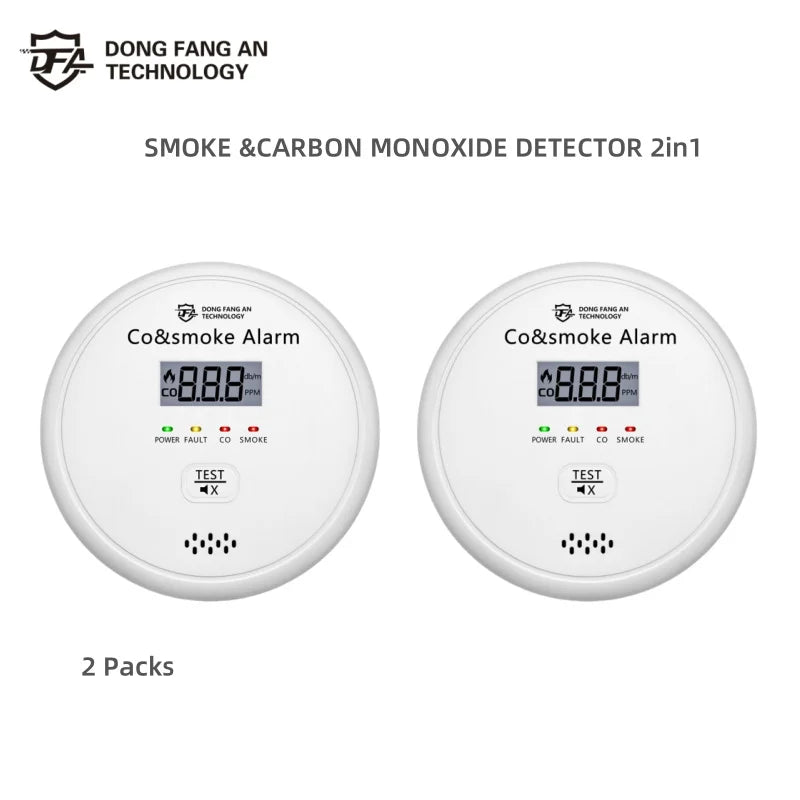 DFA 2 in 1 Standalone Smart Co & Smoke Detector Alarm Carbon Monoxide Parlor Room Kitchen Shop Fire 85 dB Sound Sensor Alert