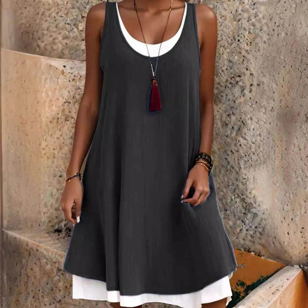 Sleeveless Casual Dress Fake Two Piece Loose Fit - P12 Hub Europe