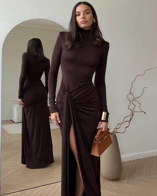 Turtleneck Thigh High Split Maxi Dress - P12 Hub Europe