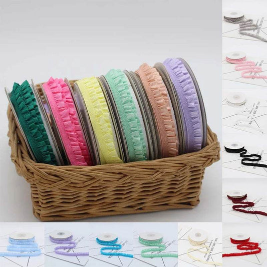 5yards 1cm Pleated Stretch Lace Trim Ribbon Ruffled Elastic Band Headdress Gift Box Bow Decorative DIY Craft Supplies - P12 Hub Europe