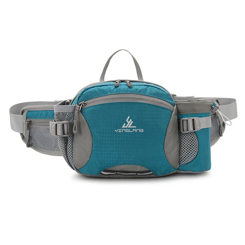 Nylon Waterproof Waist Bag with Bottle Holder Shoulder Crossbody Bag Outdoor Sports Hiking Running Cycling Bag for Man Women
