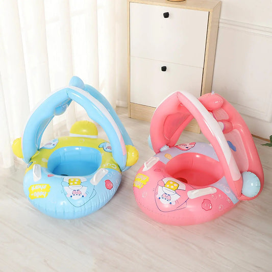 Summer Baby Float with Canopy Baby Pool Tube with Canopy Sun Protection Kids Water Ring with Seat for 6-36 Months Boys and Girls