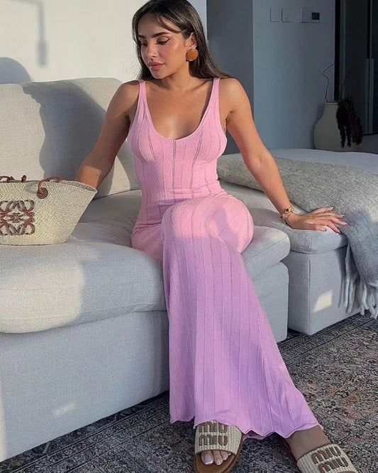 Tossy Knit Ribbed Maxi Dress - Backless Beach Style - P12 Hub Europe