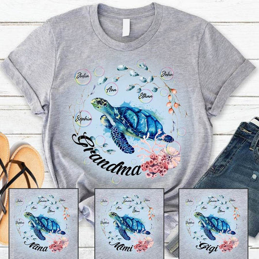 Personalized Granny Turtle With Grandson Name T-Shirt - P12 Hub Europe