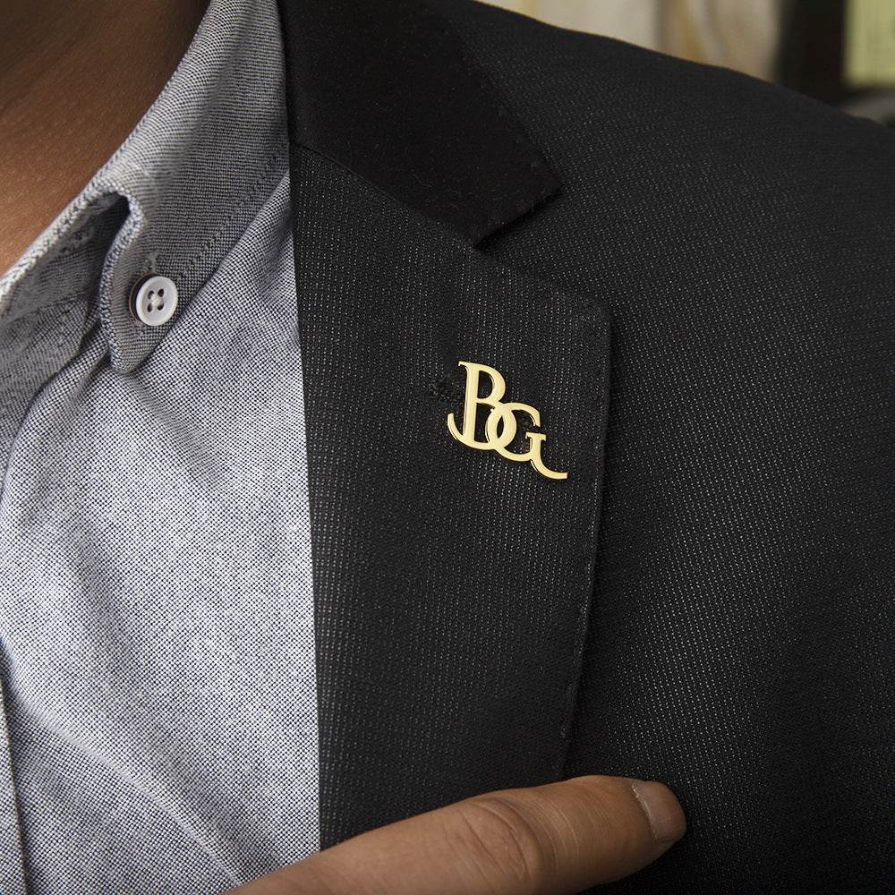 Men's Suit Name Double Letter Brooch - P12 Hub Europe