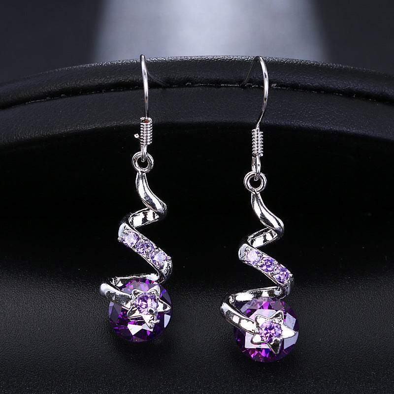 Purple Zircon Spiral Ear Hook Earrings - P12 Hub Europe