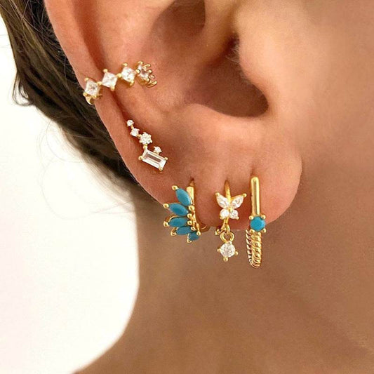 Ins Style Color Zircon All-match Earrings Symmetrical Horse Eye Stone - P12 Hub Europe