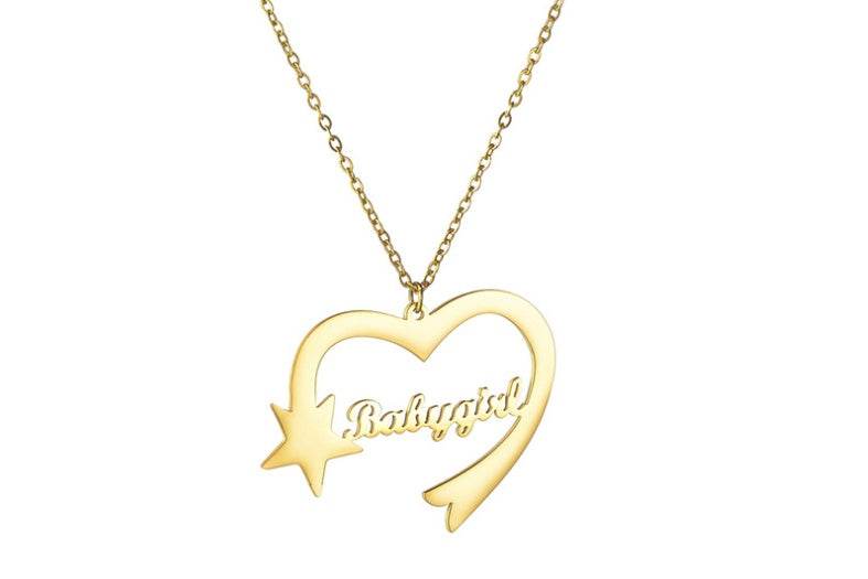 Personalized Cut Love Heart Shaped English Name Five-pointed Star - P12 Hub Europe