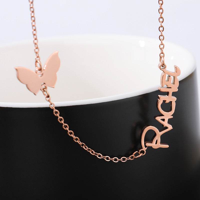 Women Personalized Butterfly Name Necklace Stainless Steel Jewelry - P12 Hub Europe