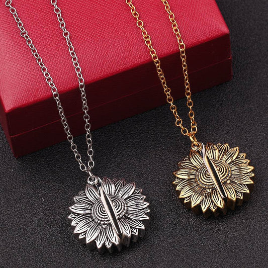 Personalized Engrave Name Date Sun Flower Necklace Fashion Custom Text For Women Men Choker Chain Jewelry Charm Gift - P12 Hub Europe