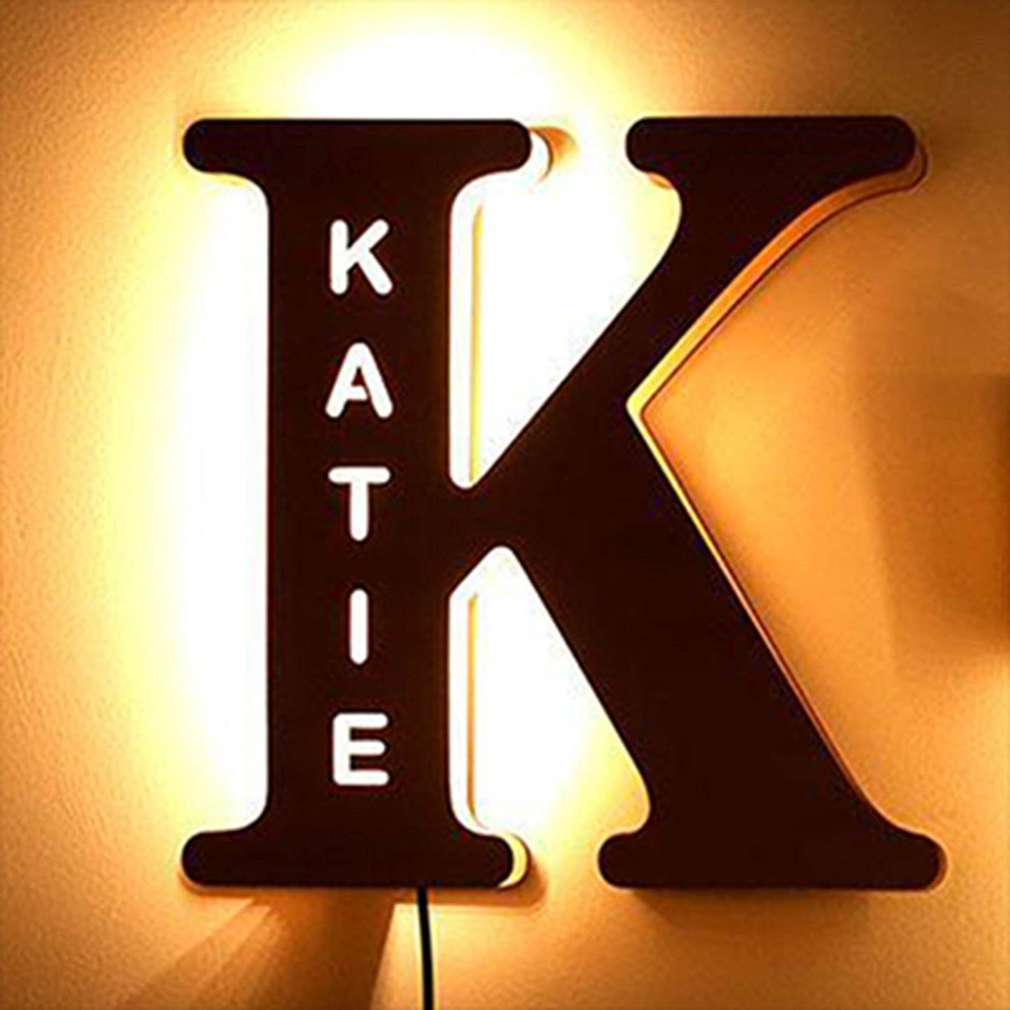 Custom Wooden Engraved USB LED Night Light 24 Letter Bedroom Home Decoration Birthday Gift for Friend Decorative Wall Lamp - P12 Hub Europe