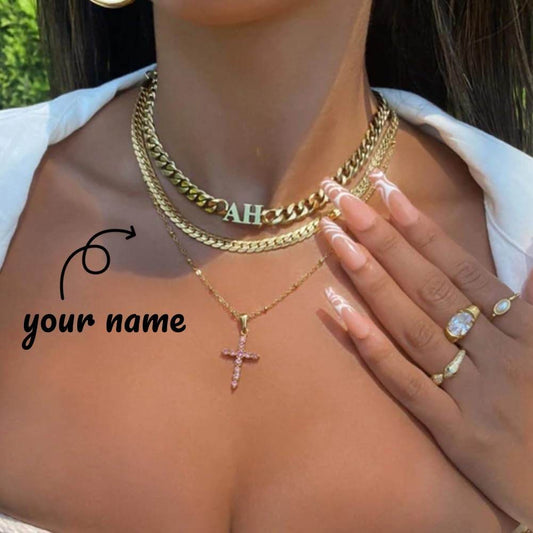 Creative Custom Letter English Name Necklace Stainless Steel Choker Necklace Personalized Cuban Chain Christmas Gifts - P12 Hub Europe