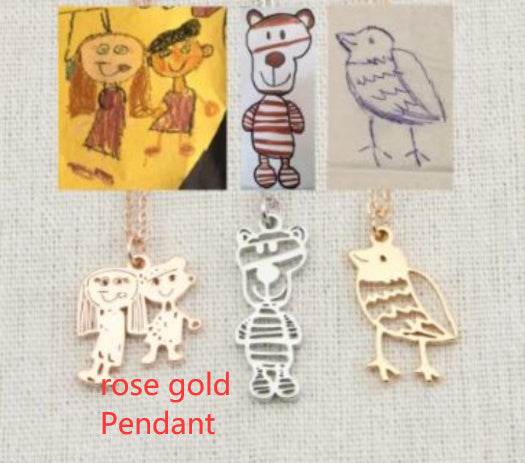 Custom Kids Drawing Painting Necklace Stainless Stee Personalized Children Artwork Pendant For Kids Mom Family Jewelry Gifts - P12 Hub Europe