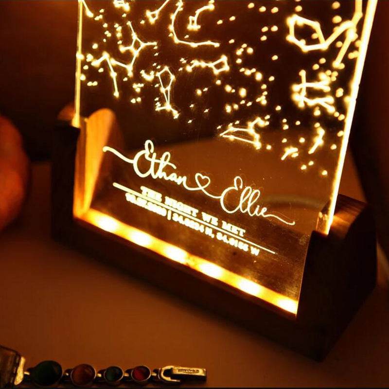 Personalized Star Map Night Light Engraved Name Birthday Photo Frame Wooden Base - P12 Hub Europe