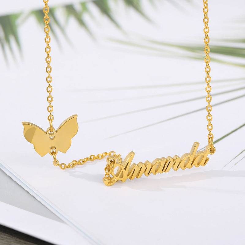 Women Personalized Butterfly Name Necklace Stainless Steel Jewelry - P12 Hub Europe