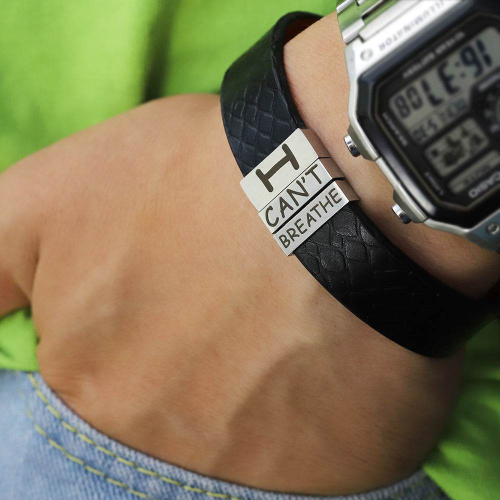 Men's Simple Black Cowhide Stainless Steel Bracelet - P12 Hub Europe