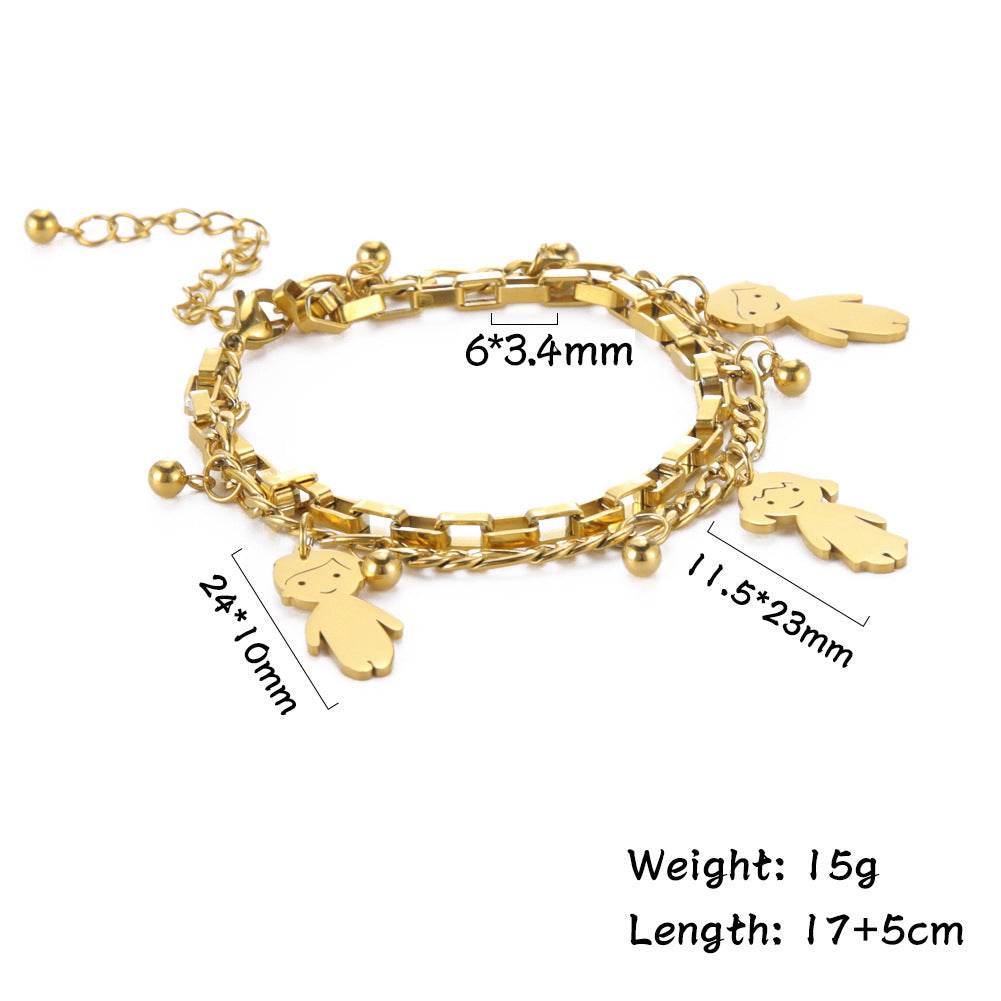 Cartoon Character Titanium Steel Ball Figaro Chain Double Layer Bracelet - P12 Hub Europe