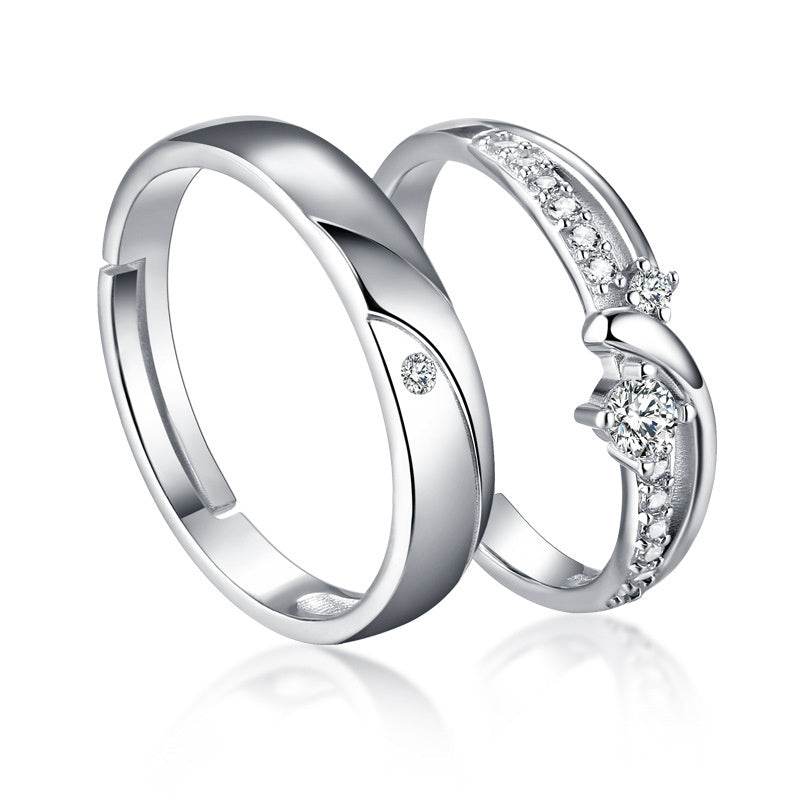 Weddings Simple Couple Style Silver Diamond Ring - P12 Hub Europe