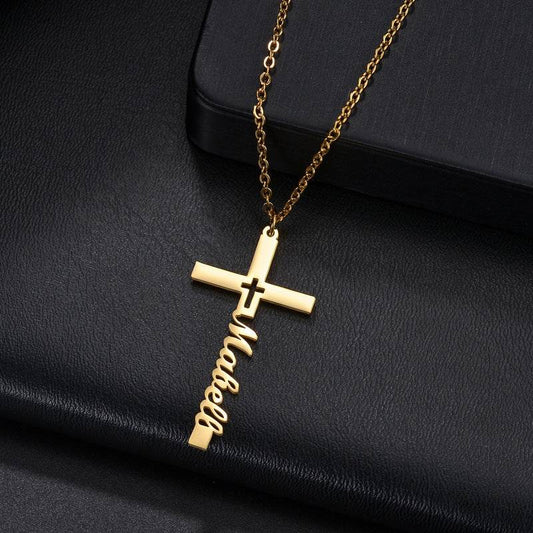Niche Design Cross Necklace Stainless Steel English Name Clavicle Chain - P12 Hub Europe