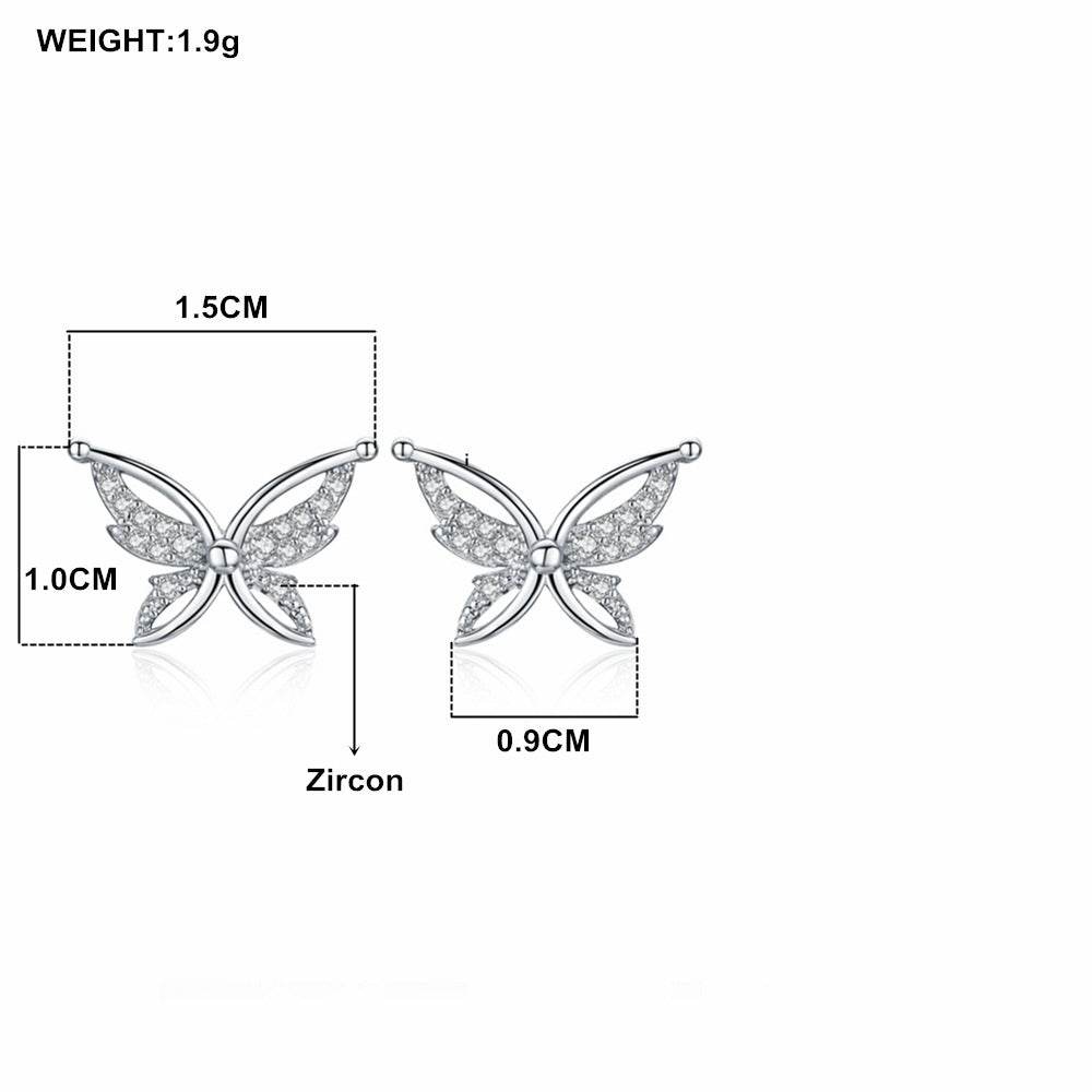 Personality All-Match Full Rhinestone Zircon Butterfly Copper-plated Stud Earrings - P12 Hub Europe
