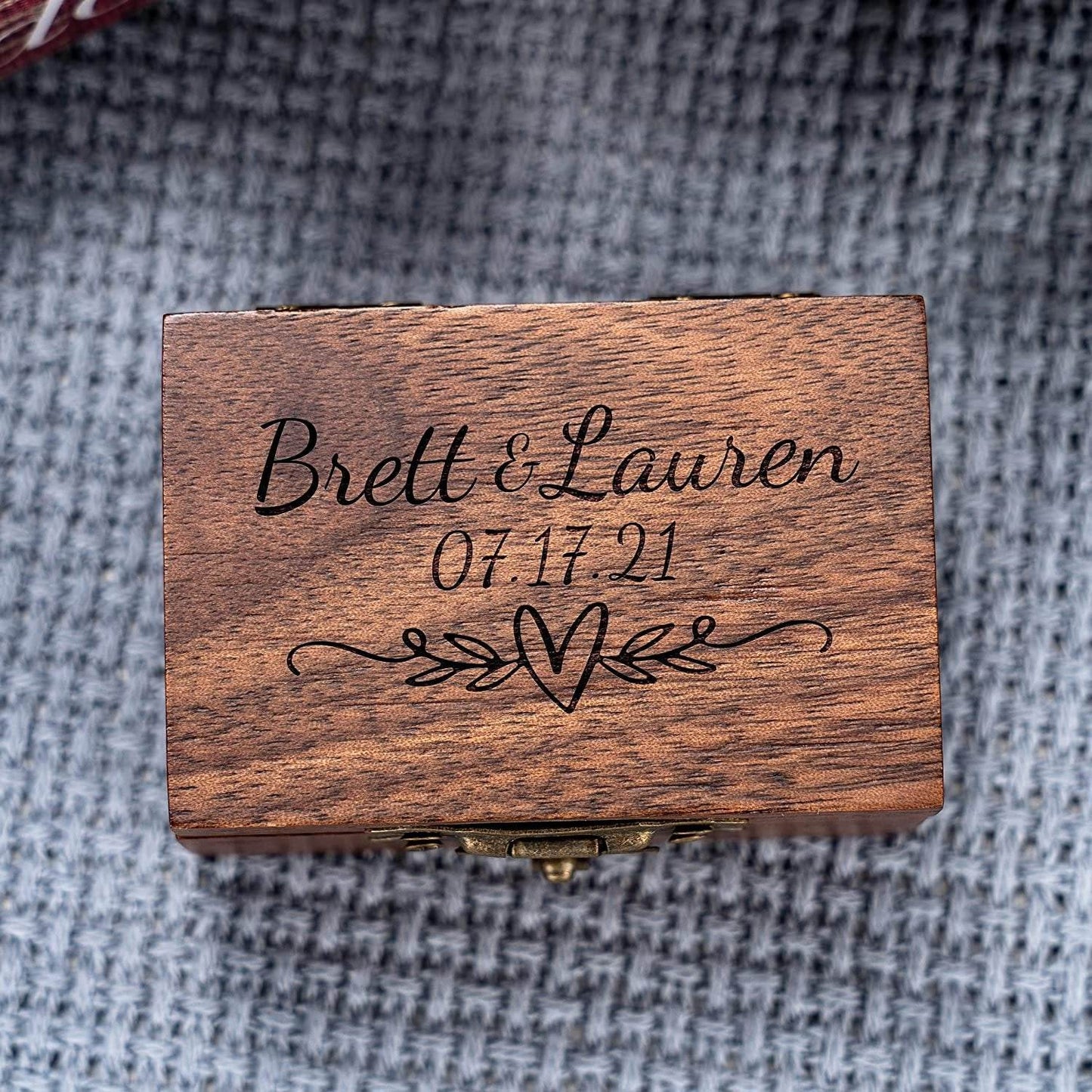 Vintage Ring Box Wooden Jewelry Personalized Name Date Commemorative Gift - P12 Hub Europe