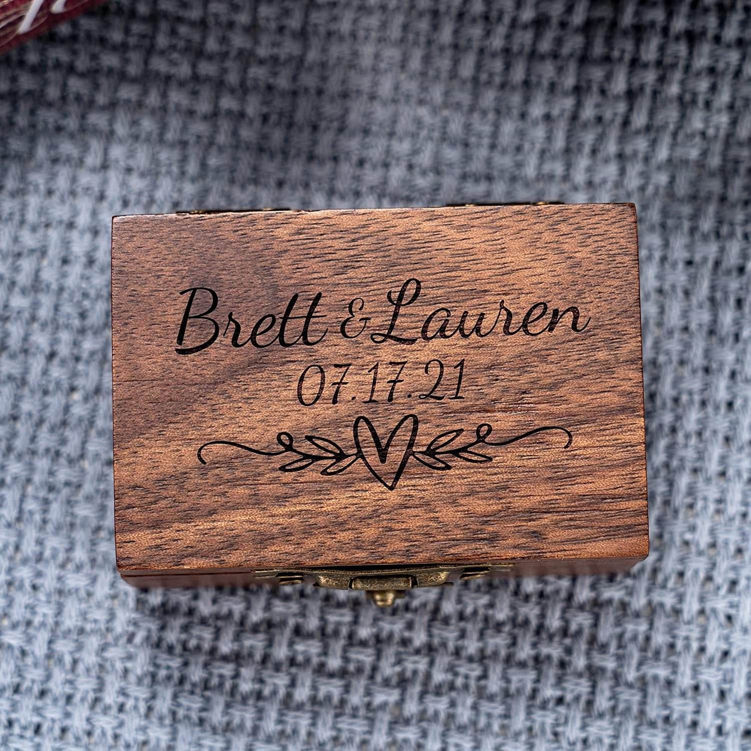 Vintage Ring Box Wooden Jewelry Personalized Name Date Commemorative Gift - P12 Hub Europe