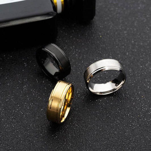 361 Stainless Steel 8mm Wide Matte Double Bevel Simple Men's Ring - P12 Hub Europe