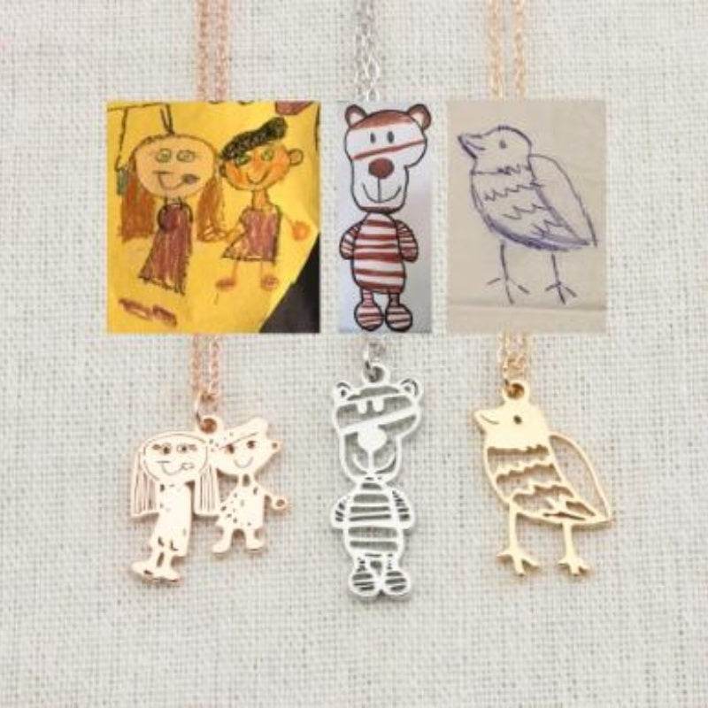 Custom Kids Drawing Painting Necklace Stainless Stee Personalized Children Artwork Pendant For Kids Mom Family Jewelry Gifts - P12 Hub Europe