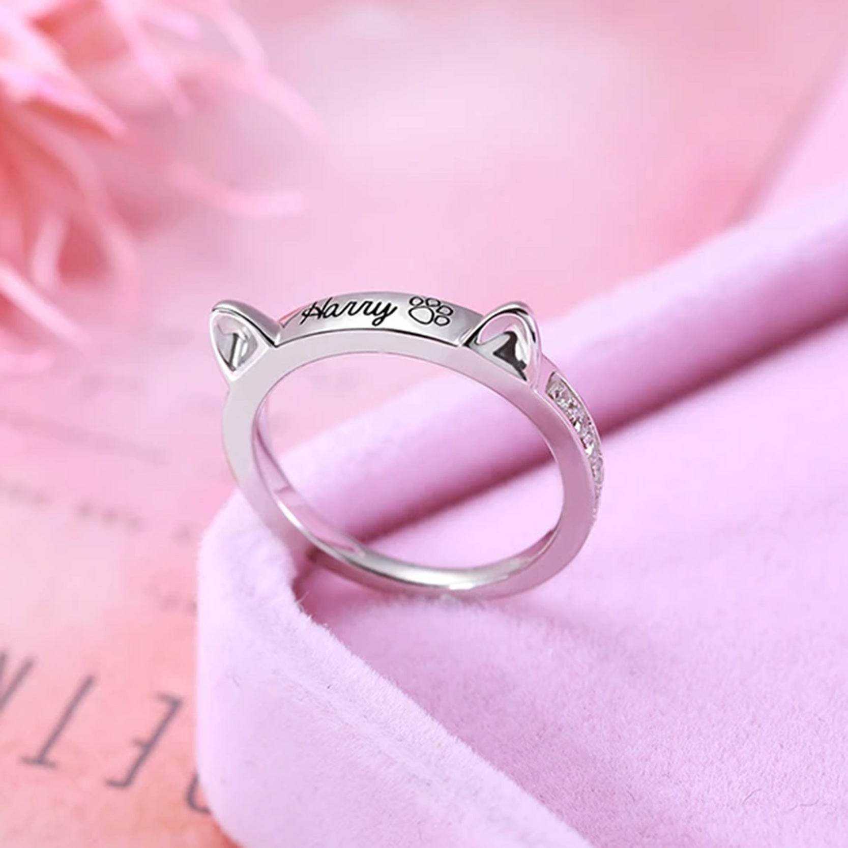 Personalized Pet Cat Ears Name Ring Fashion Jewelry - P12 Hub Europe