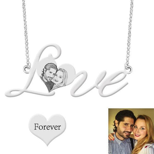 Sterling Silver LOVE Necklace Photo Shadow Carving Jewelry - P12 Hub Europe