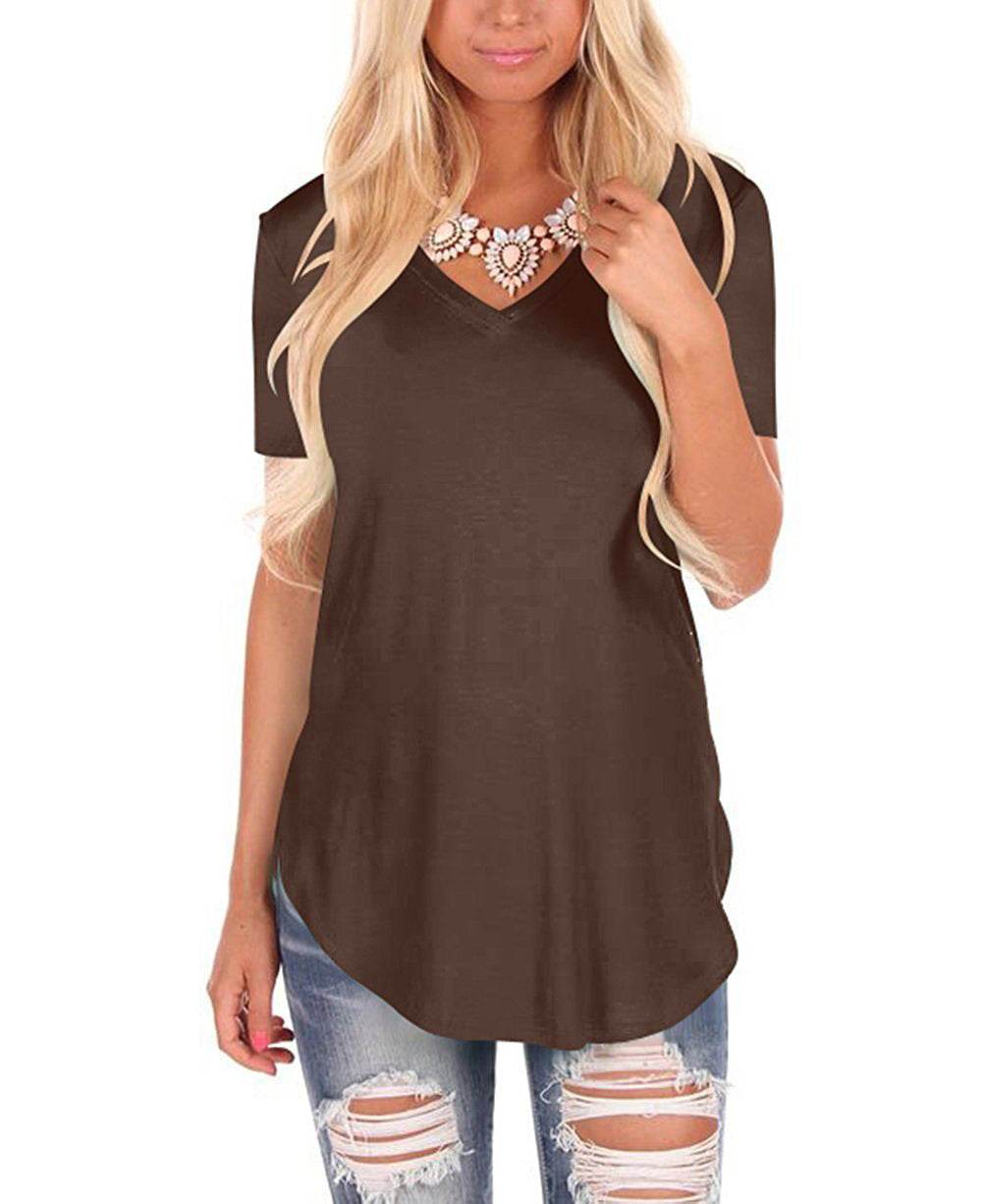 V-neck Knitted Solid Color Top Plus Size Loose Short Sleeve - P12 Hub Europe