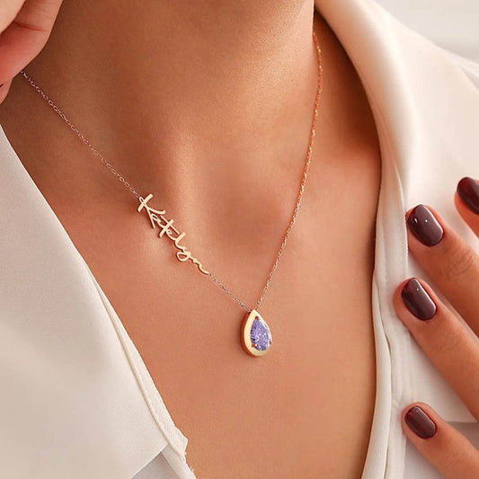 December Birthday Stone Letter Necklace - P12 Hub Europe