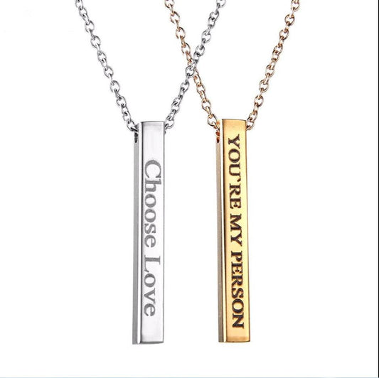 Cylinder Finely Polished Lettering Pendant Stainless Steel Necklace - P12 Hub Europe