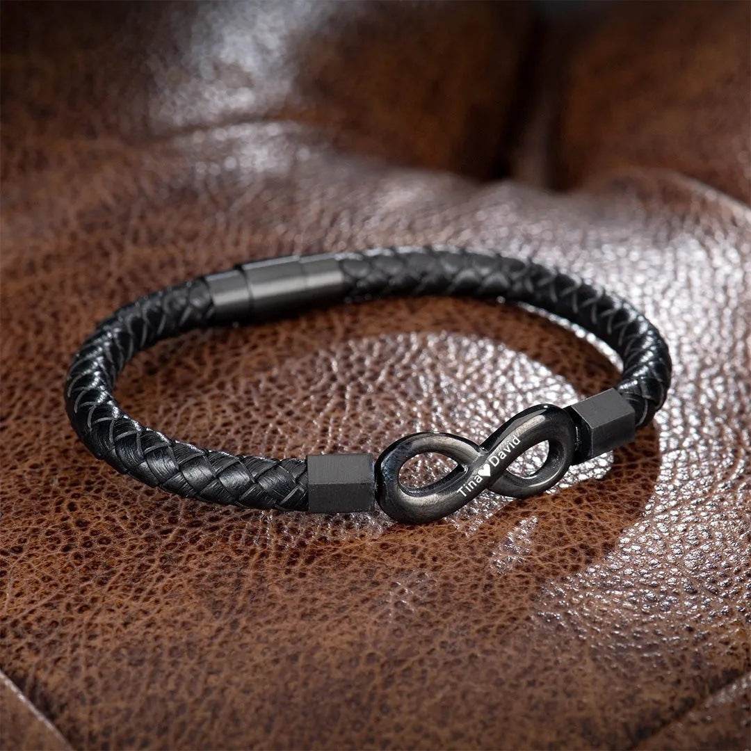 To My Man Custom Names Love You Forever And Always Infinity Leather Bracelet For Husband Dad Son - P12 Hub Europe