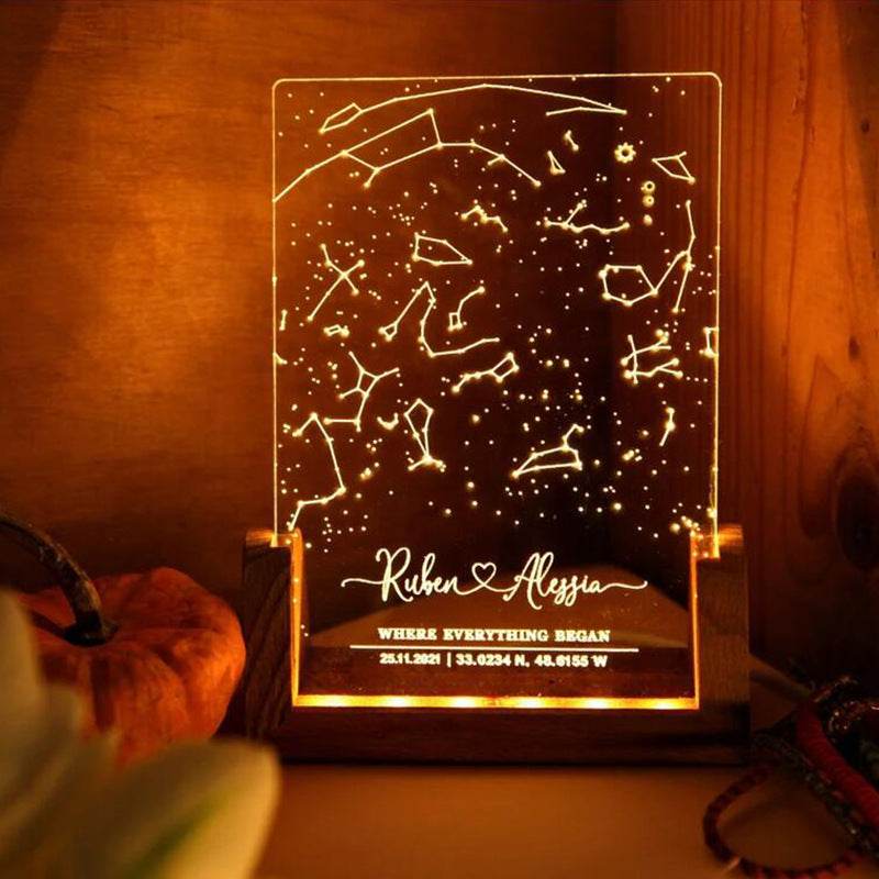 Personalized Star Map Night Light Engraved Name Birthday Photo Frame Wooden Base - P12 Hub Europe