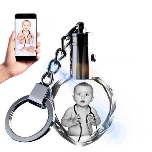 Crystal Keychain Customization Custom Photo Couple Family Souvenir Gift Laser Carve Crystal Keychain Photo Colorful LED Light Key Chain - P12 Hub Europe