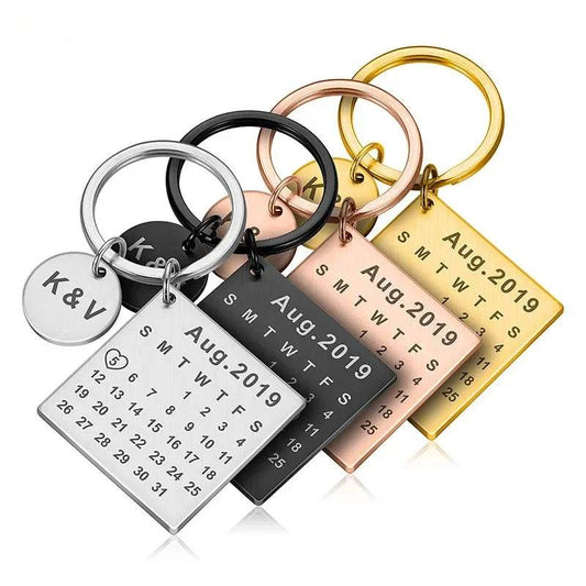 Custom DIY Personalized Calendar Keychain Hand Carved Calendar Keyring Gift For Boyfriend Girlfriend Stainless Steel Private - P12 Hub Europe