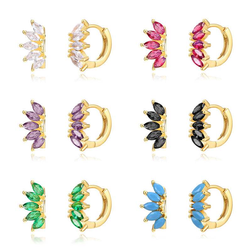 Ins Style Color Zircon All-match Earrings Symmetrical Horse Eye Stone - P12 Hub Europe
