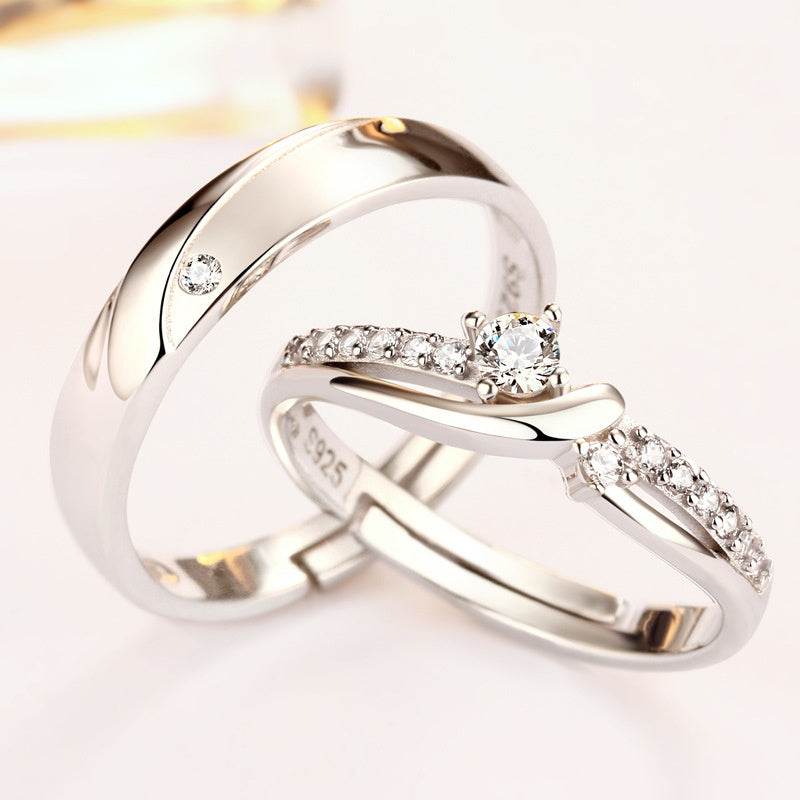 Weddings Simple Couple Style Silver Diamond Ring - P12 Hub Europe