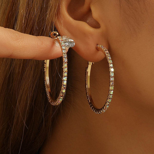 1 Pair European And American Zircon Inlaid Princess Style Large Earrings For Women, Worn At Daily Parties, Wedding Jewelry, Birthday Gifts - P12 Hub Europe