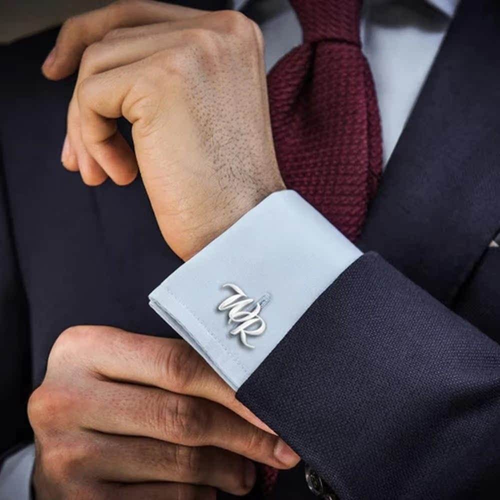 Handmade Frosted Personalized Name Abbreviation Metal Cufflinks - P12 Hub Europe