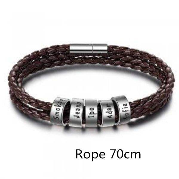 Personalized Mens Braided Genuine Leather Bracelet Stainless Steel Custom Beads Name Charm Bracelet For Men With Family Names - P12 Hub Europe